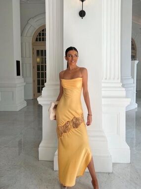 Meshki | Dresses | Meshki Bella Satin Halter Maxi Dress Lemon | Poshmark